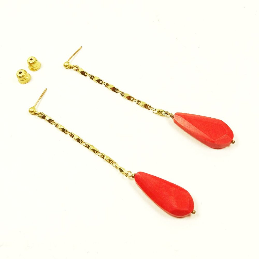 ABS by ALLEN SCHWARTZ Gold Plated Red Faceted Stone Dangle Earrings